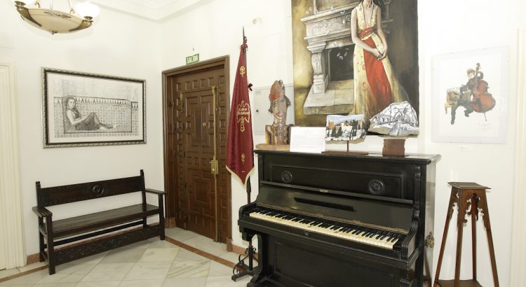 Foyer of the Artistic, Literary and Scientific Center of Granada, housing the piano once played by the young member Federico García Lorca.