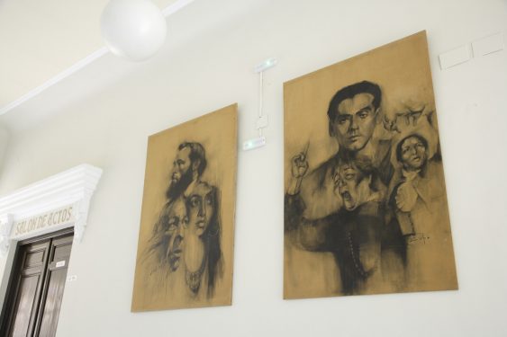 Drawings by David Gonzalez Lopez of various personalities and artists, including Garcia Lorca located on the second floor of the Padre Suarez Institute, in Granada.