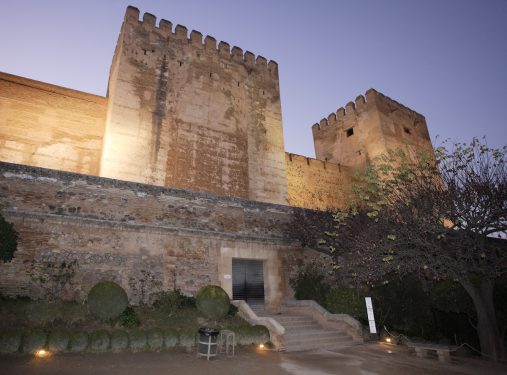 Entrance to the Alcazaba (citadel) in the Alhambra from Plaza de los Aljibes. 
