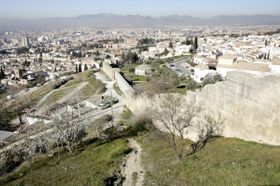Views towards the city of Granada and the Nasrid walls from the San Miguel Arcángel Hermitage, in the Aceituno Hill, also called San Miguel Alto.