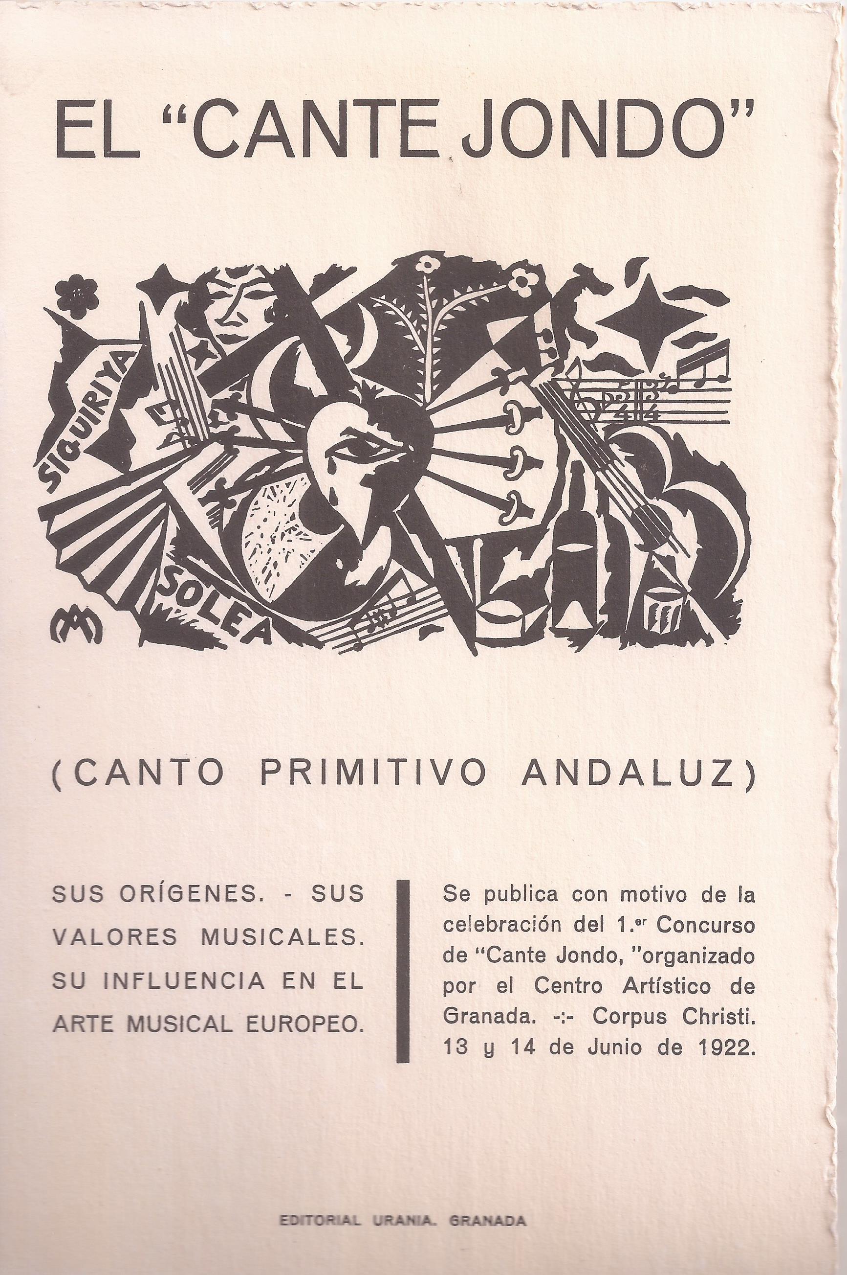 Portada de la conferencia de Manuel de Falla sobre el concurso de Cante Jondo.
